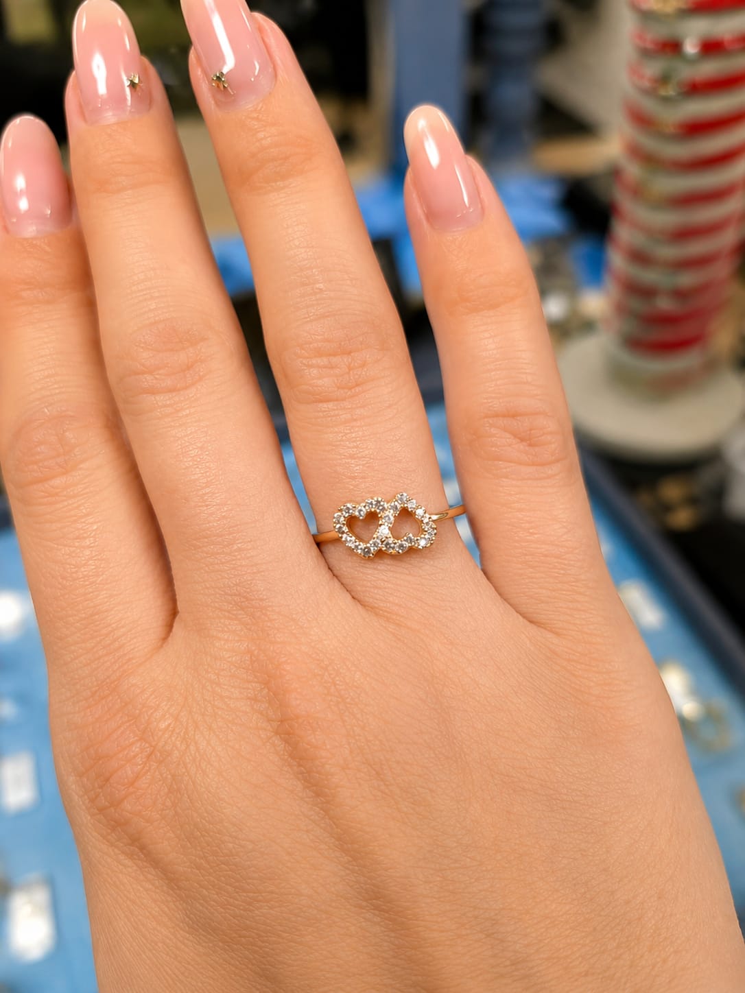 14K Yellow Gold Double Open Heart CZ Ring