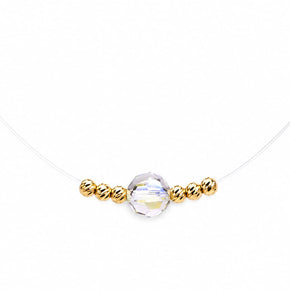Floating Crystal Illusion Necklace with 14K Gold Diamond-Cut Beads