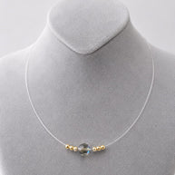 Floating Crystal Illusion Necklace with 14K Gold Diamond-Cut Beads