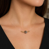 Floating Crystal Illusion Necklace with 14K Gold Diamond-Cut Beads