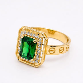14K Gold Emerald Green CZ Halo Ring – Love Style