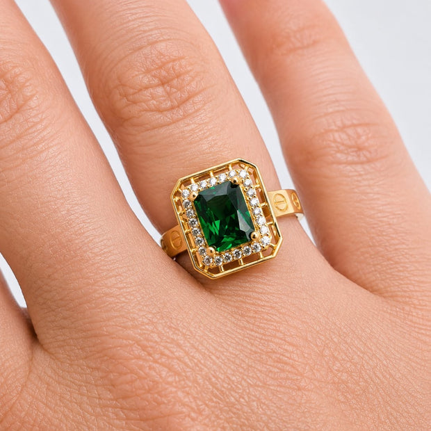 14K Gold Emerald Green CZ Halo Ring – Love Style
