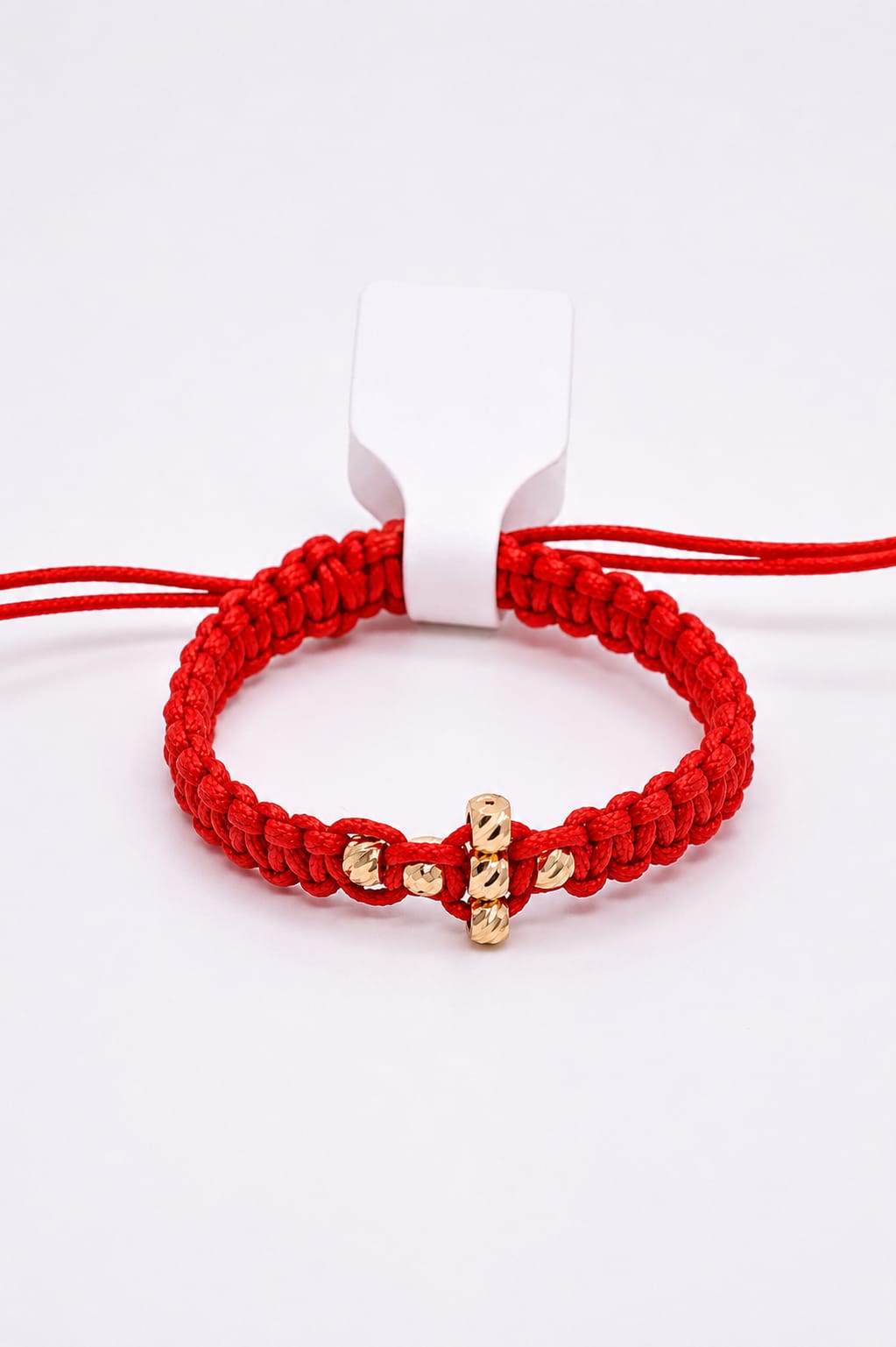 14K Gold Cross Bead Red Macramé Bracelet – Adjustable