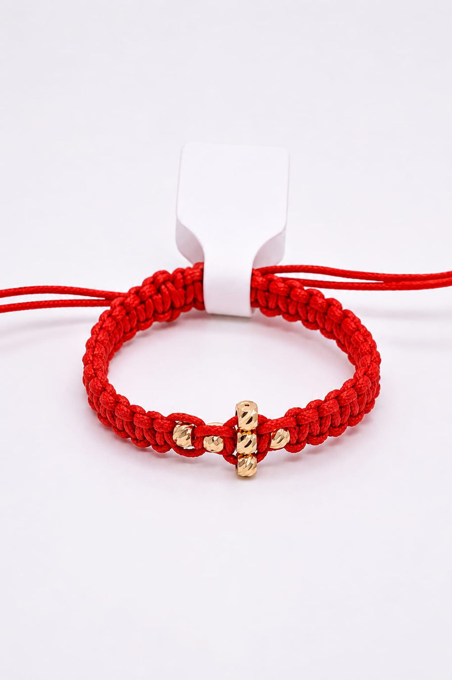 14K Gold Cross Bead Red Macramé Bracelet – Adjustable