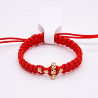 14K Gold Cross Bead Red Macramé Bracelet – Adjustable