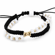 14K Gold & White Crystal Bead Double Bracelet Set – Black Macramé