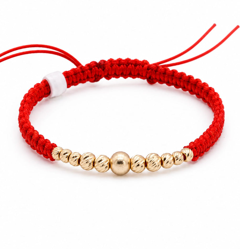 14K Gold Bead Red Macramé Bracelet – Centre Ball Design