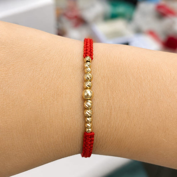 14K Gold Bead Red Macramé Bracelet – Centre Ball Design