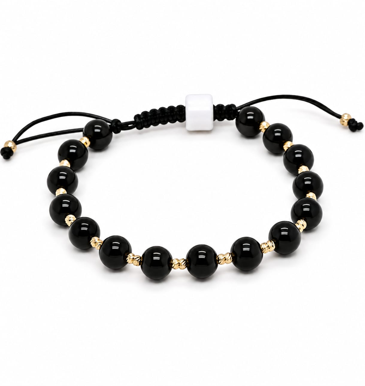 14K Gold & Black Onyx Bead Macramé Bracelet – Men & Women
