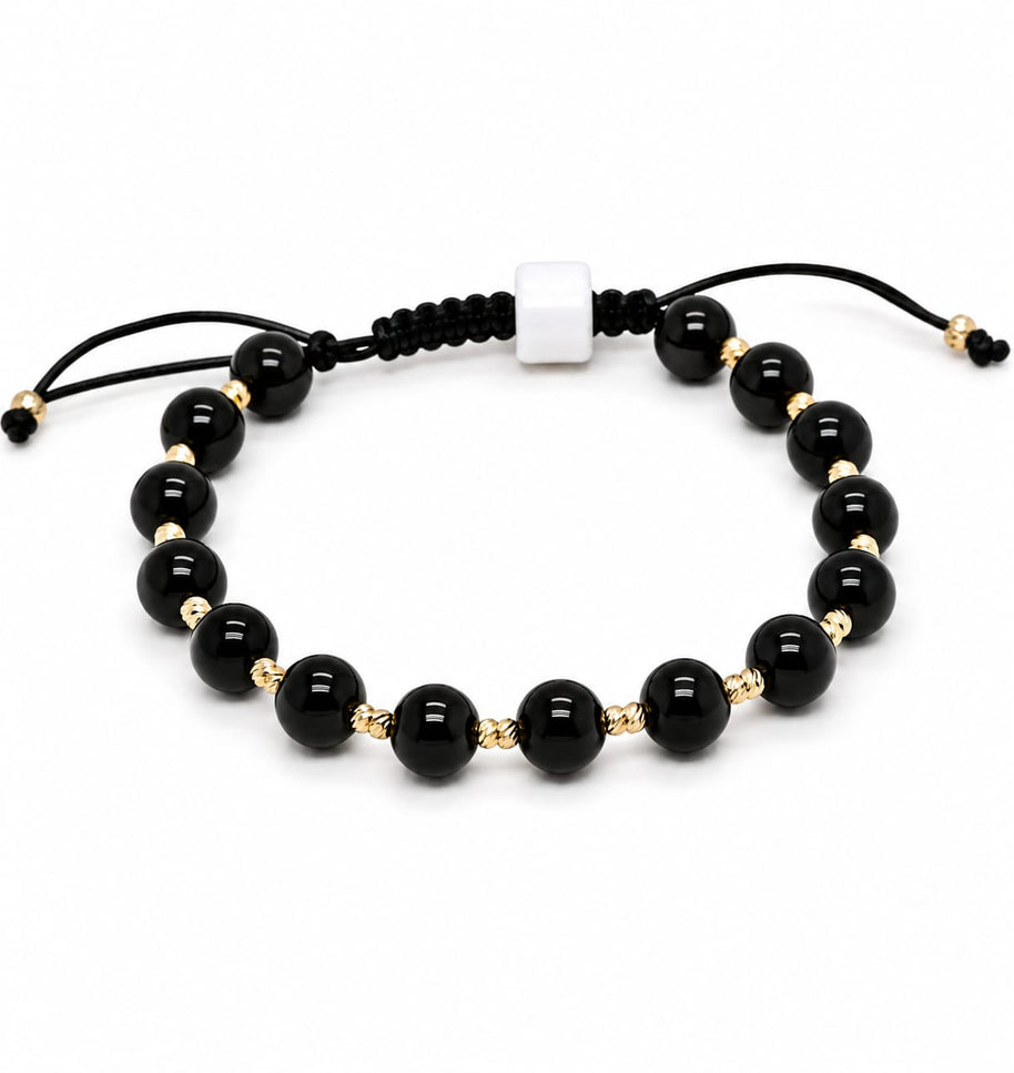 14K Gold & Black Onyx Bead Macramé Bracelet – Men & Women