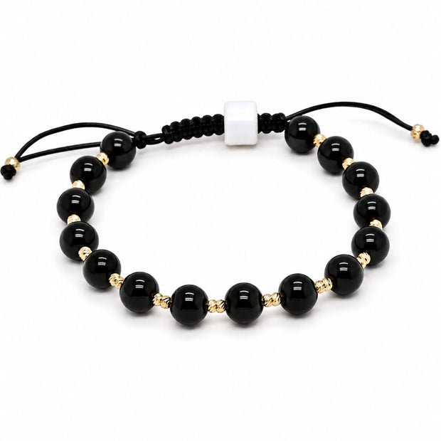 14K Gold & Black Onyx Bead Macramé Bracelet – Men & Women