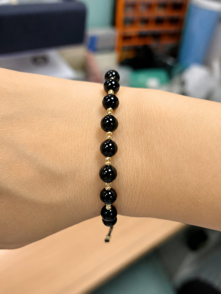 14K Gold & Black Onyx Bead Macramé Bracelet – Men & Women