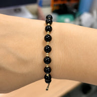 14K Gold & Black Onyx Bead Macramé Bracelet – Men & Women