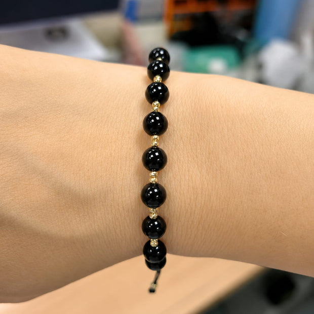 14K Gold & Black Onyx Bead Macramé Bracelet – Men & Women