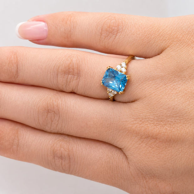 14K Gold Blue Topaz CZ Solitaire Ring – Nina