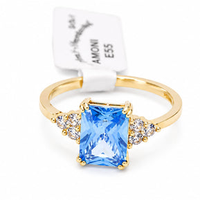 14K Gold Blue Topaz CZ Solitaire Ring – Nina