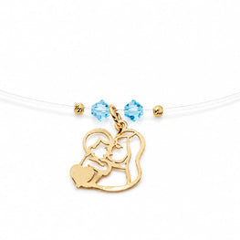 14K Gold Mother & Child Necklace with Blue Crystal Beads – 42cm