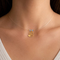 14K Gold Mother & Child Necklace with Blue Crystal Beads – 42cm