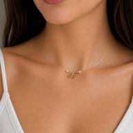 14K Gold Cursive Initial Necklace with Pearl Beads – 41cm