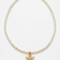 14K Gold Filigree Angel Necklace with Pearl Beads – 40cm