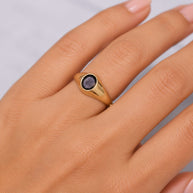 14K Gold Oval Black CZ Signet Ring – Dovir
