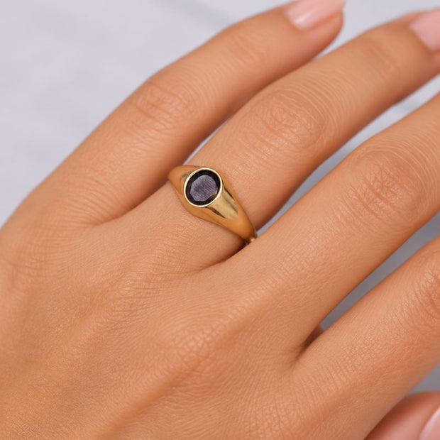 14K Gold Oval Black CZ Signet Ring – Dovir