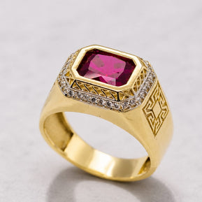 Armin – Men's 14K Gold Ruby CZ Greek Key Signet Ring