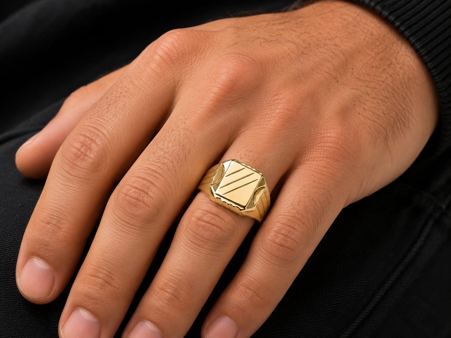 Ronald – Men's 14K Gold Diagonal Engraved Signet Ring