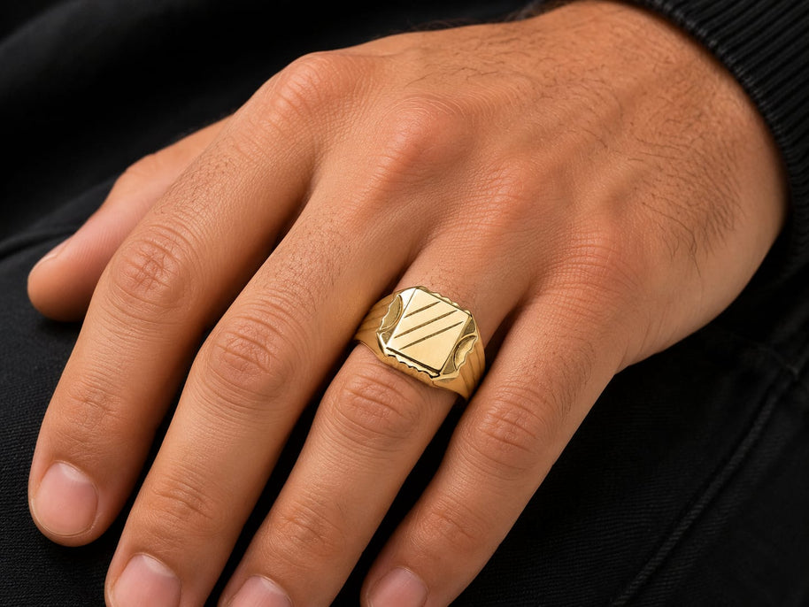 Ronald – Men's 14K Gold Diagonal Engraved Signet Ring