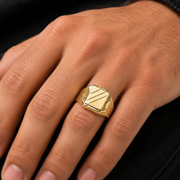 Ronald – Men's 14K Gold Diagonal Engraved Signet Ring