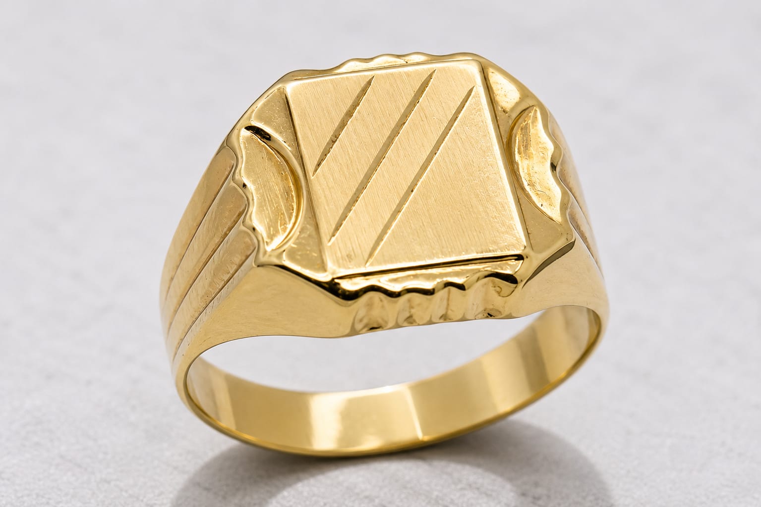 Ronald – Men's 14K Gold Diagonal Engraved Signet Ring