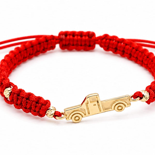 14K gold truck charm red macrame bracelet adjustable Karina's Diamond