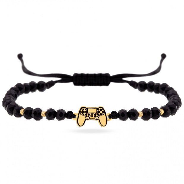 14K Gold Bracelet with Black Beads – Game Controller Design