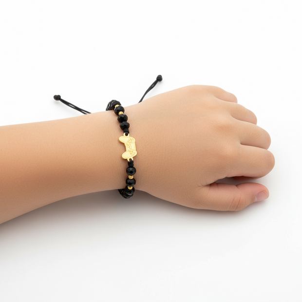 14K Gold Bracelet with Black Beads – Game Controller Design