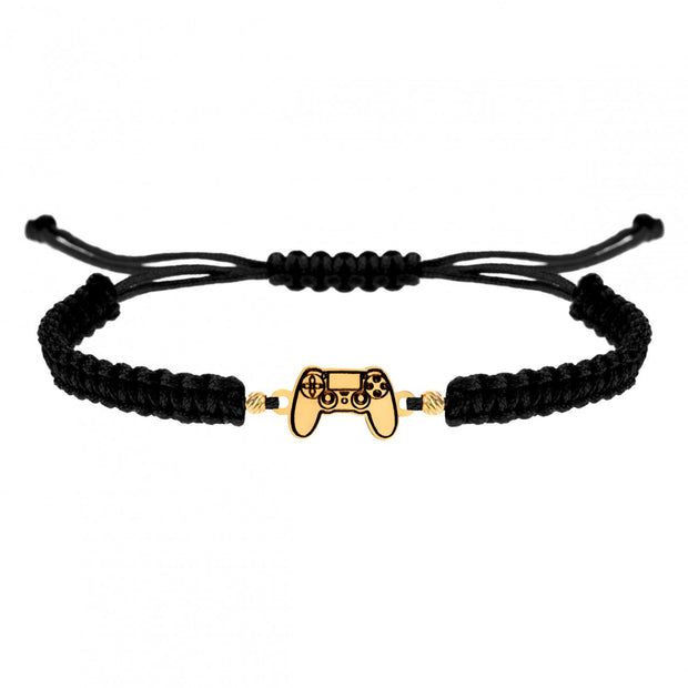 14K Gold Black Cord Bracelet – Game Controller Design