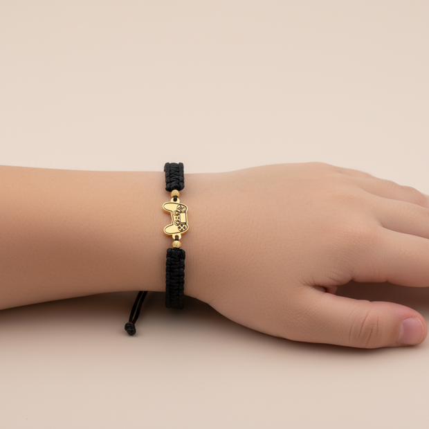14K Gold Black Cord Bracelet – Game Controller Design