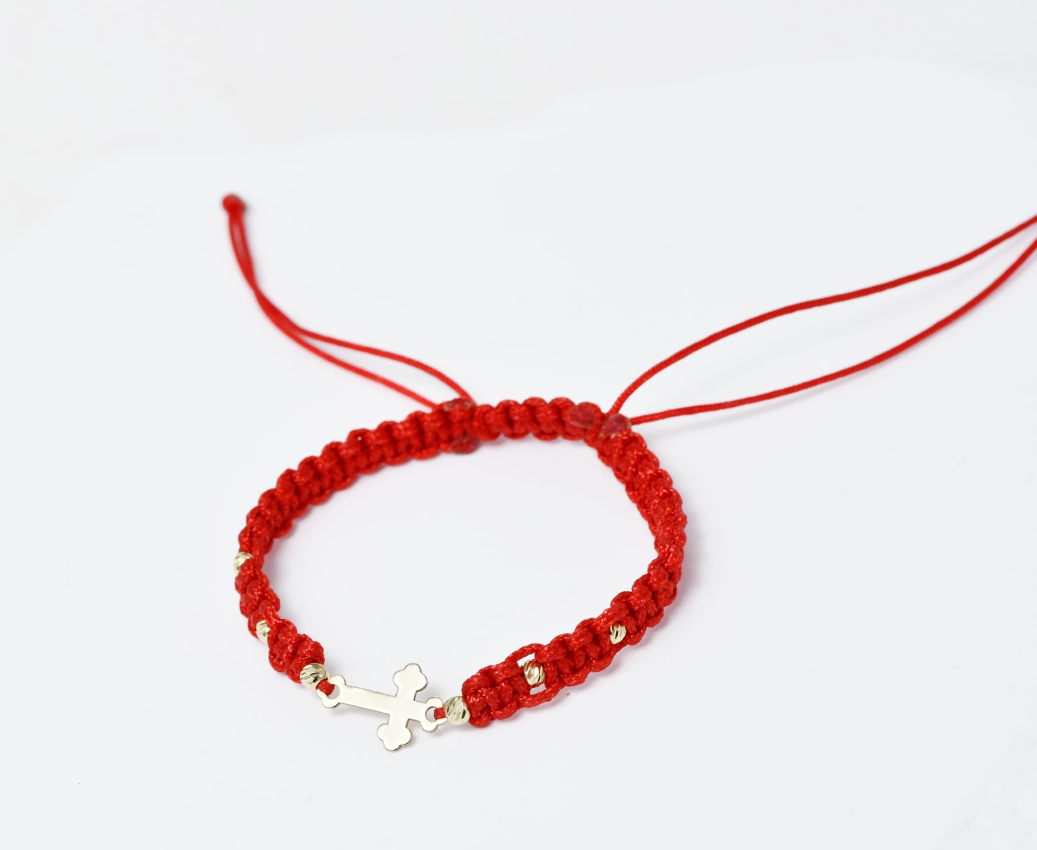 14K Gold Red Cord Bracelet – Cross Charm