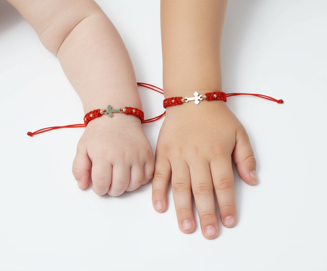 14K Gold Red Cord Bracelet – Cross Charm