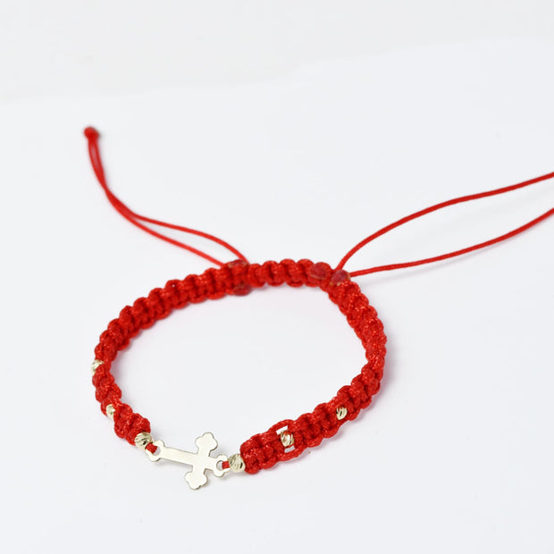 14K Gold Red Cord Bracelet – Cross Charm