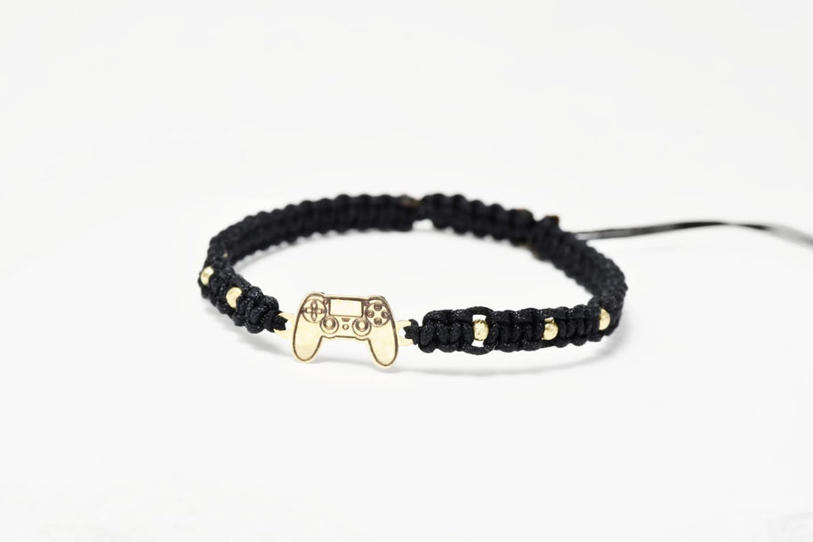 14K Gold Black Cord Bracelet – Game Controller Design