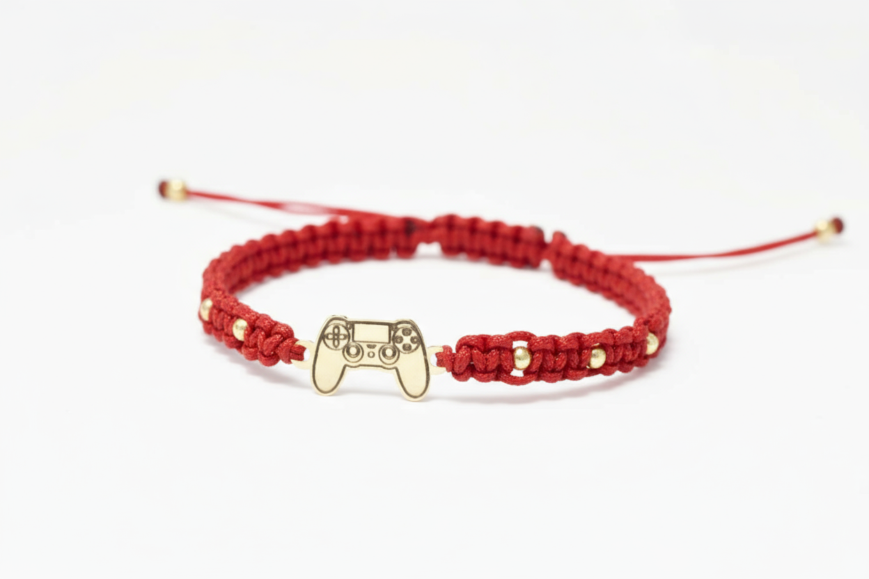 14K Gold Black Cord Bracelet – Game Controller Design