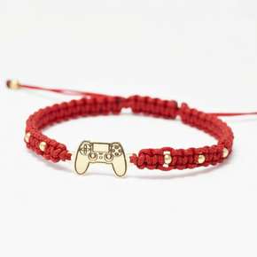 14K Gold Black Cord Bracelet – Game Controller Design