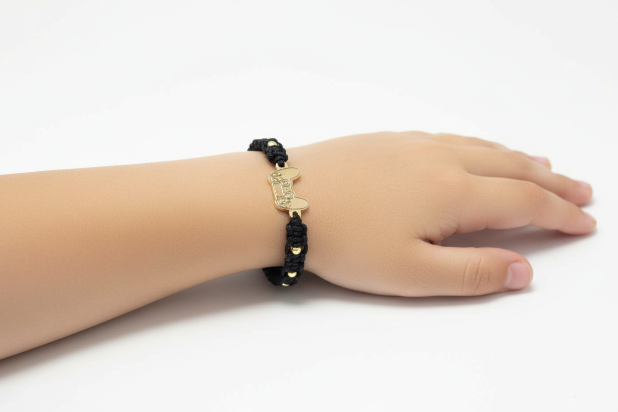 14K Gold Black Cord Bracelet – Game Controller Design