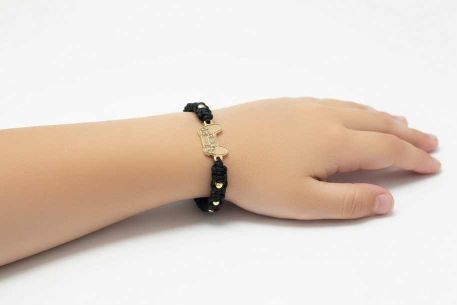 14K Gold Black Cord Bracelet – Game Controller Design