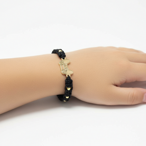 14K Gold Black Cord Bracelet – Game Controller Design