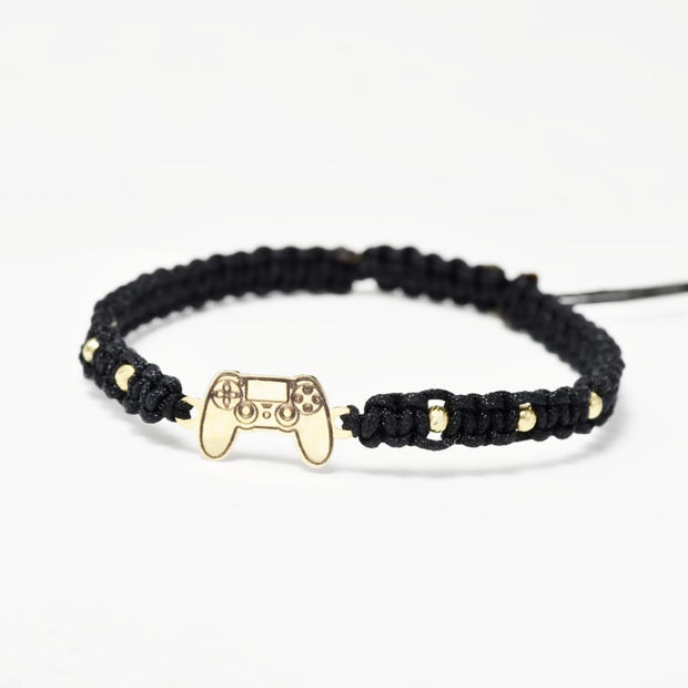 14K Gold Black Cord Bracelet – Game Controller Design