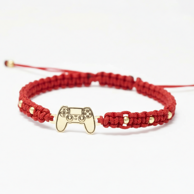 14K Gold Black Cord Bracelet – Game Controller Design