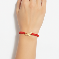14K Gold Red Cord Bracelet – Initial “M”