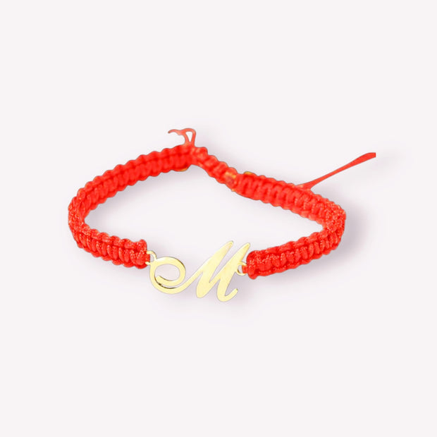 14K Gold Red Cord Bracelet – Initial “M”