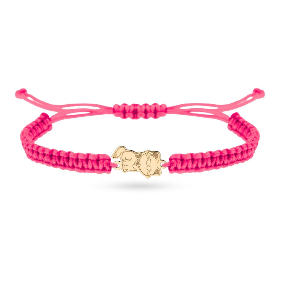 14K Gold Pink Cord Bracelet – Smiling Cat Charm